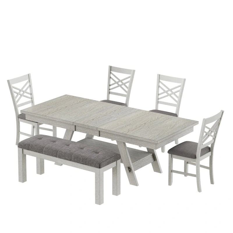 Table de salle à manger rectangulaire extensible en bois massif avec banc
