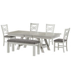 Table de salle à manger rectangulaire extensible en bois massif avec banc
