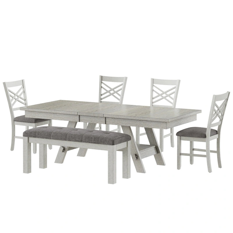 Table de salle à manger rectangulaire extensible en bois massif avec banc