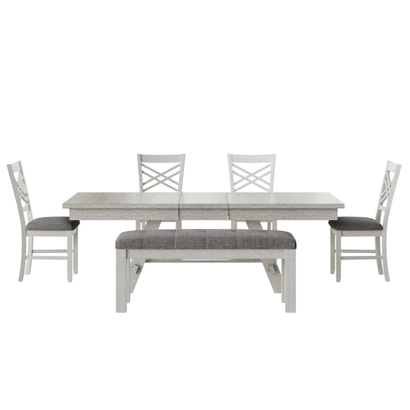 Table de salle à manger rectangulaire extensible en bois massif avec banc