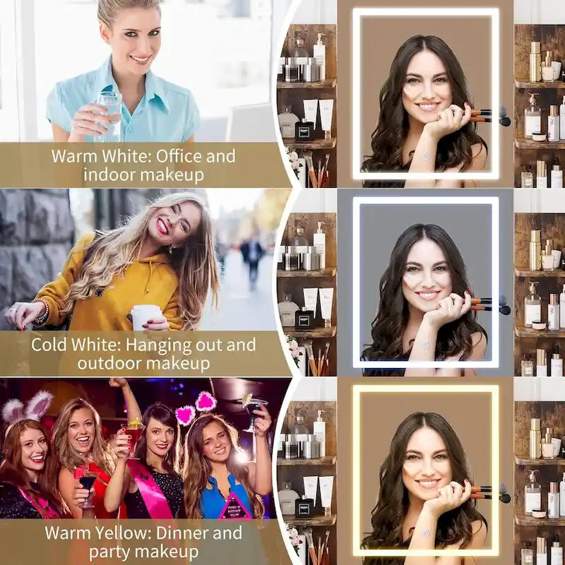 Coiffeuse de maquillage avec miroir, lumières et tabouret