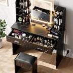 Coiffeuse de maquillage avec miroir, lumières et tabouret