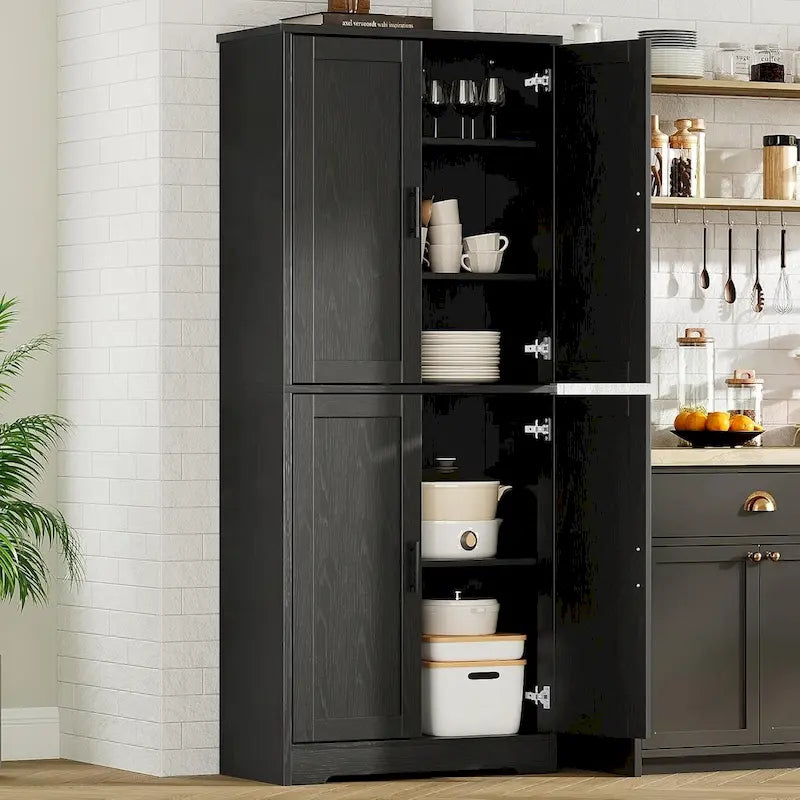 Armoire de cuisine autoportante, meuble de rangement avec portes et étagères