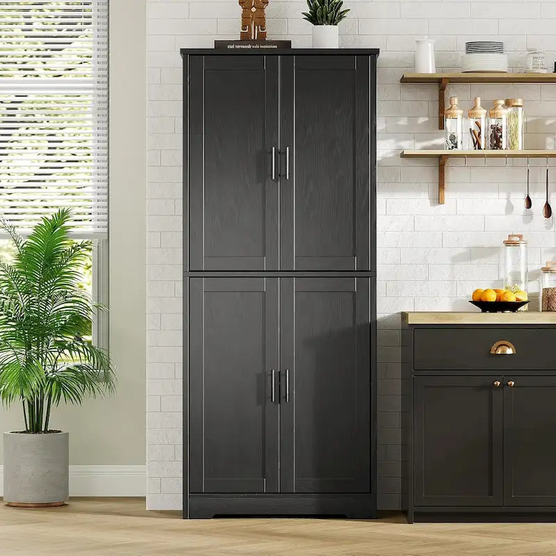 Armoire de cuisine autoportante, meuble de rangement avec portes et étagères