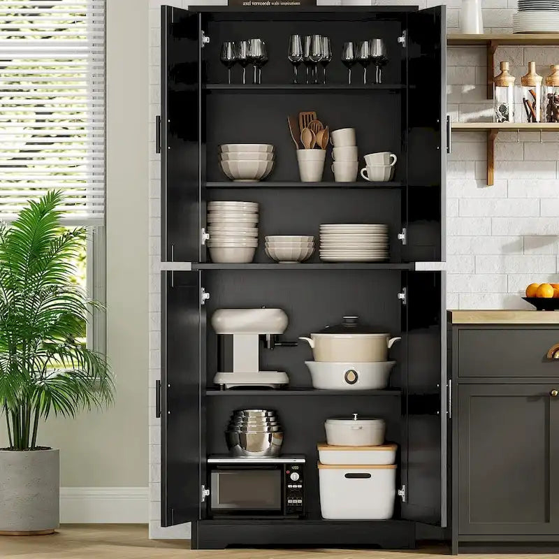 Armoire de cuisine autoportante, meuble de rangement avec portes et étagères