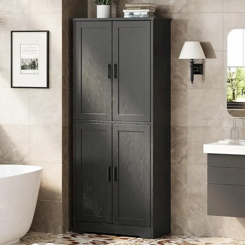 Armoire de cuisine autoportante, meuble de rangement avec portes et étagères