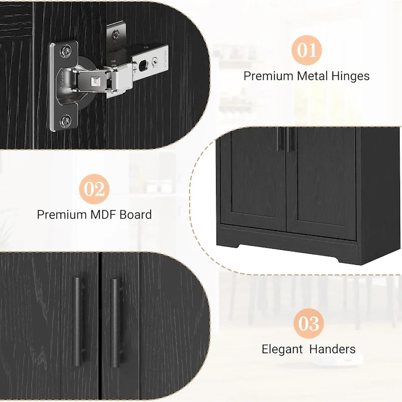 Armoire de cuisine autoportante, meuble de rangement avec portes et étagères