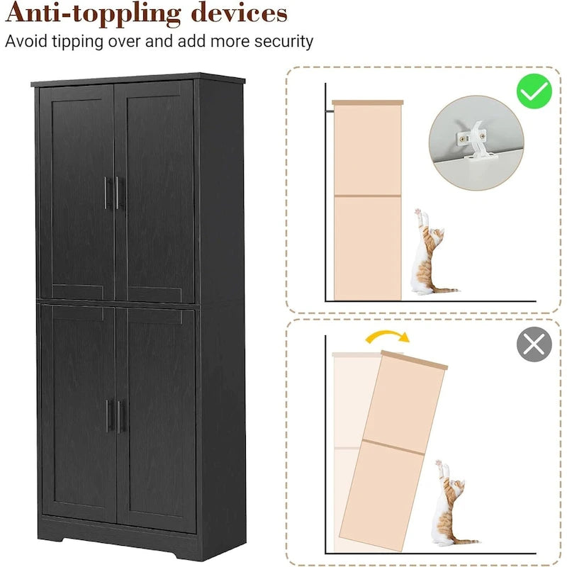 Armoire de cuisine autoportante, meuble de rangement avec portes et étagères