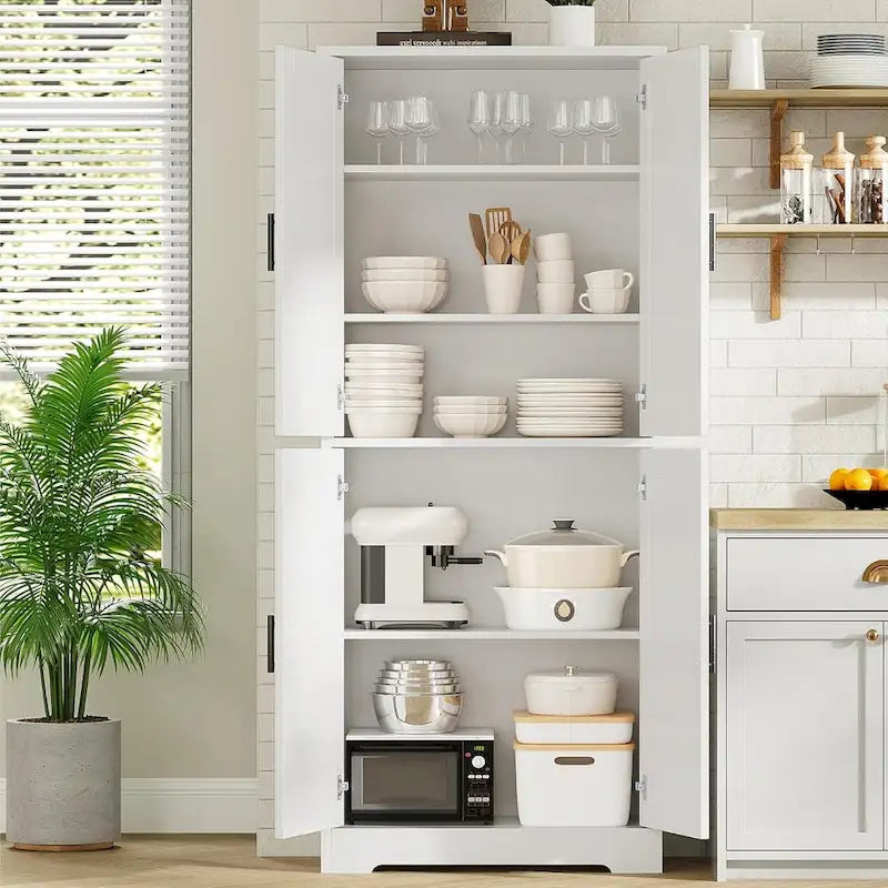 Armoire de cuisine autoportante, meuble de rangement avec portes et étagères