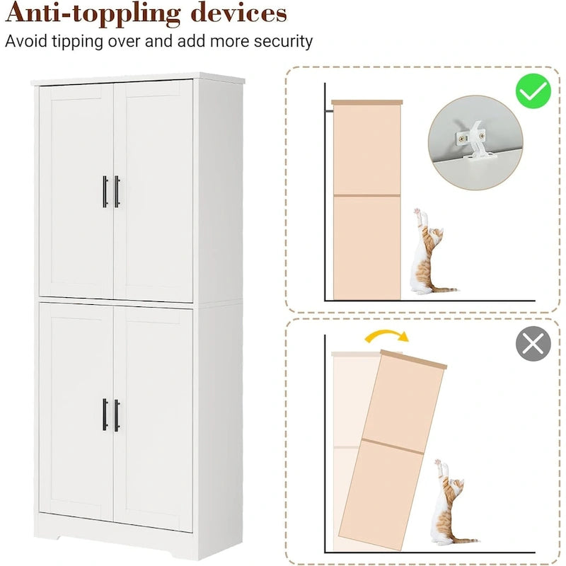 Armoire de cuisine autoportante, meuble de rangement avec portes et étagères