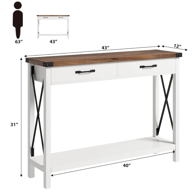 Console de ferme avec 2 tiroirs