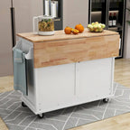 Chariot de cuisine avec plan de travail rabattable en bois d'hévéa (tabouret non inclus)