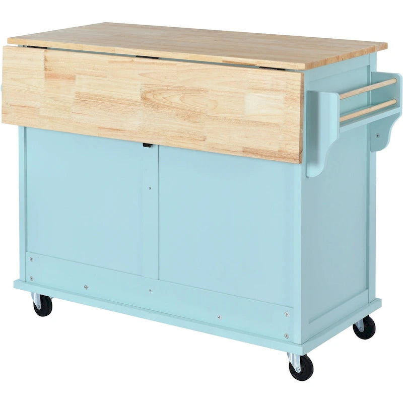 Chariot de cuisine avec plan de travail rabattable en bois d'hévéa (tabouret non inclus)