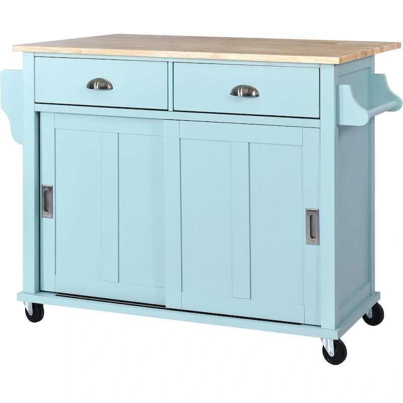 Chariot de cuisine avec plan de travail rabattable en bois d'hévéa (tabouret non inclus)