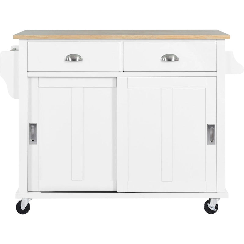 Chariot de cuisine avec plan de travail rabattable en bois d'hévéa (tabouret non inclus)