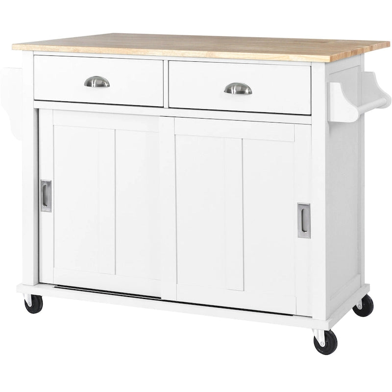 Chariot de cuisine avec plan de travail rabattable en bois d'hévéa (tabouret non inclus)