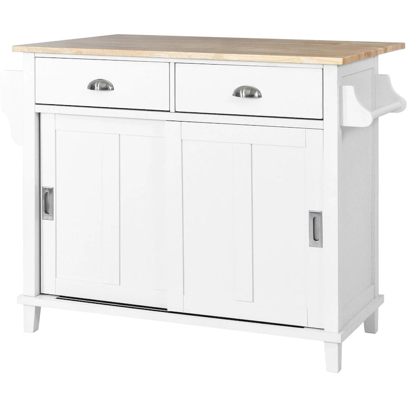 Chariot de cuisine avec plan de travail rabattable en bois d'hévéa (tabouret non inclus)
