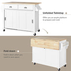 Chariot de cuisine avec plan de travail rabattable en bois d'hévéa (tabouret non inclus)