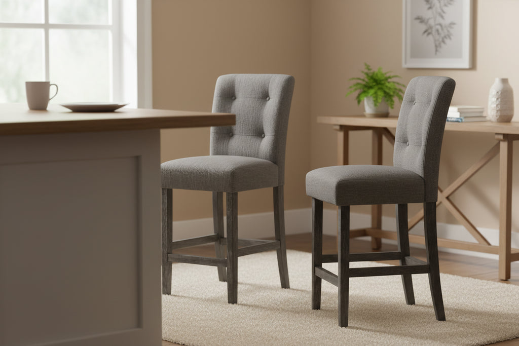 Tabouret de comptoir 26 po en tissu et en hévéa