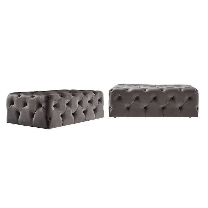 Pouffe rectangulaire capitonné sur roulettes
