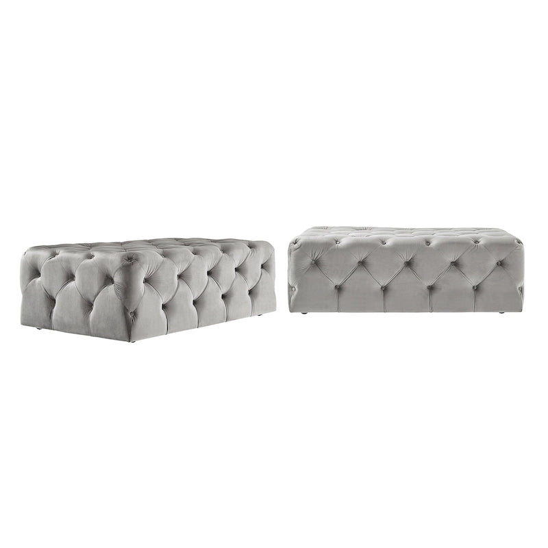 Pouffe rectangulaire capitonné sur roulettes