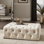 Pouffe rectangulaire capitonné sur roulettes