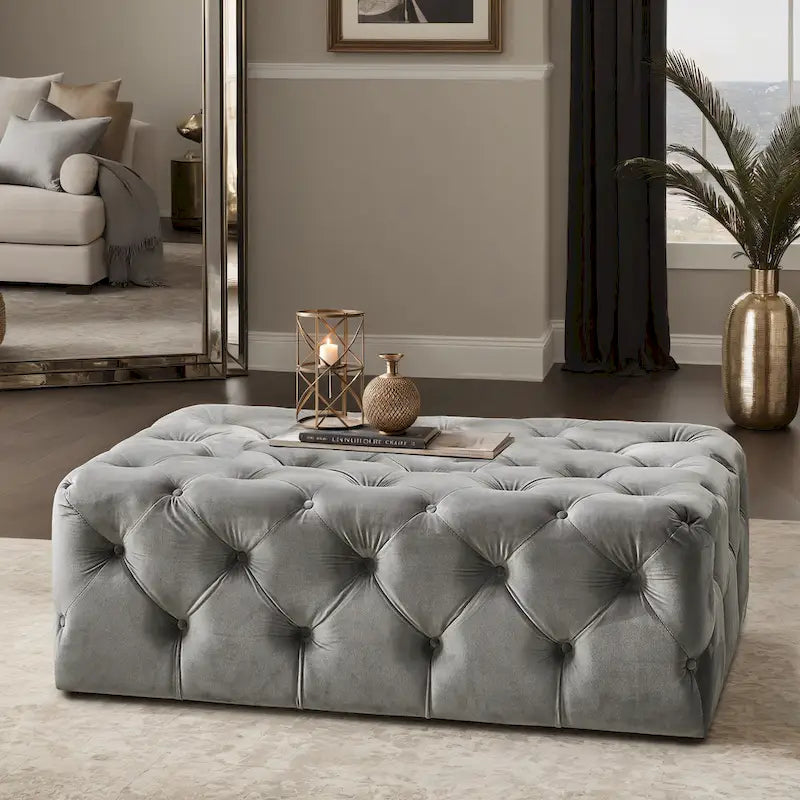 Pouffe rectangulaire capitonné sur roulettes