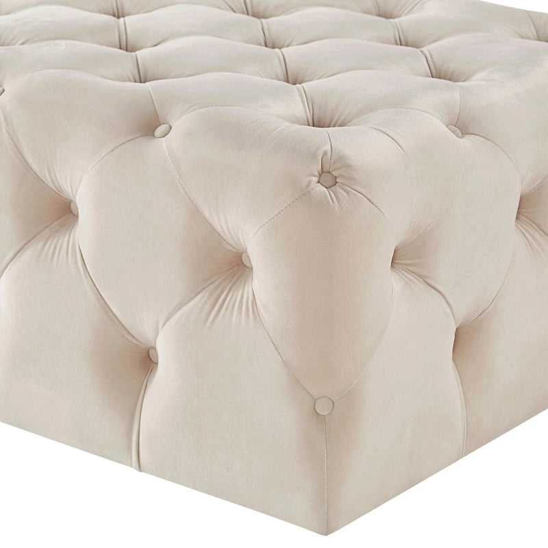 Pouffe rectangulaire capitonné sur roulettes
