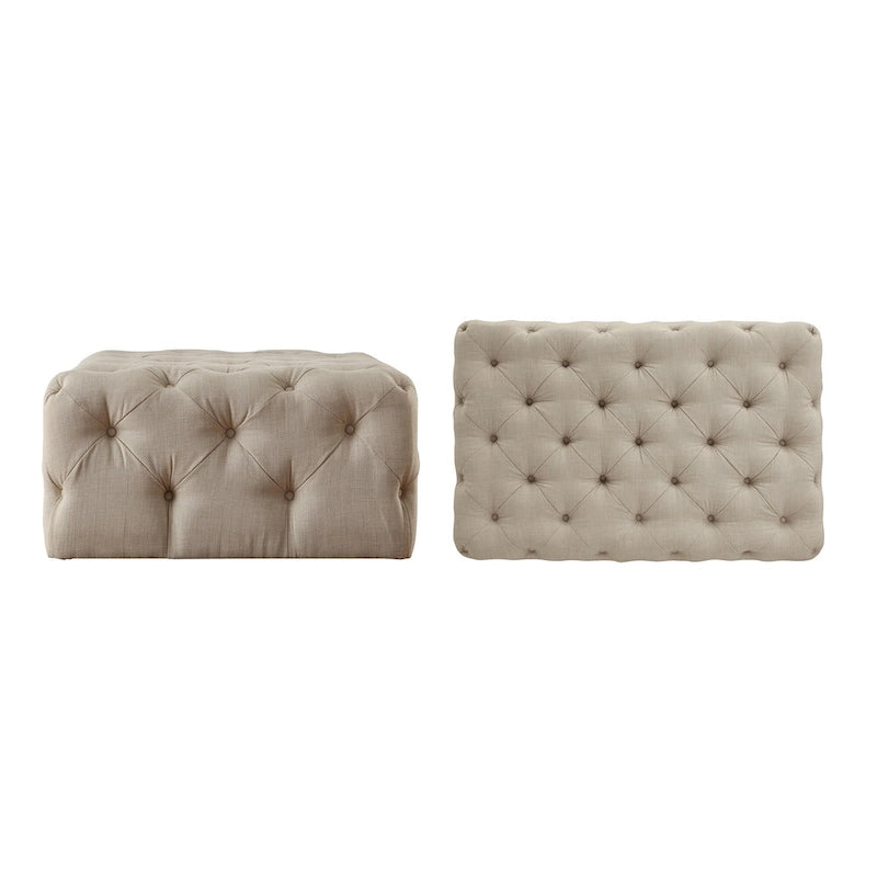 Pouffe rectangulaire capitonné sur roulettes