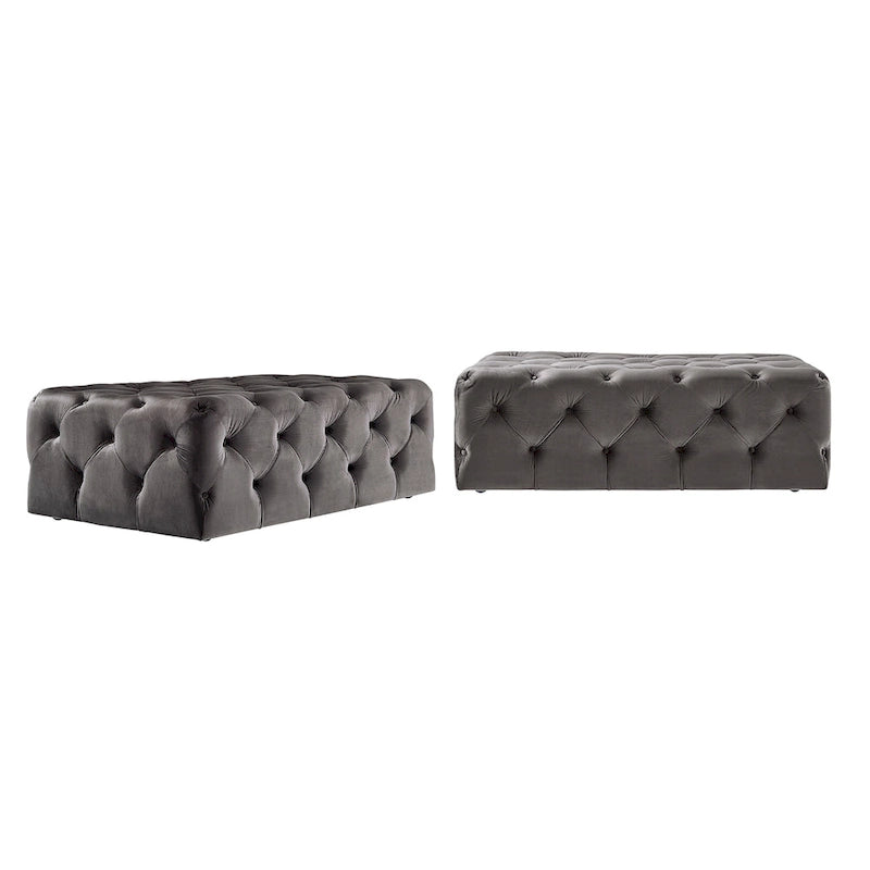 Pouffe rectangulaire capitonné sur roulettes