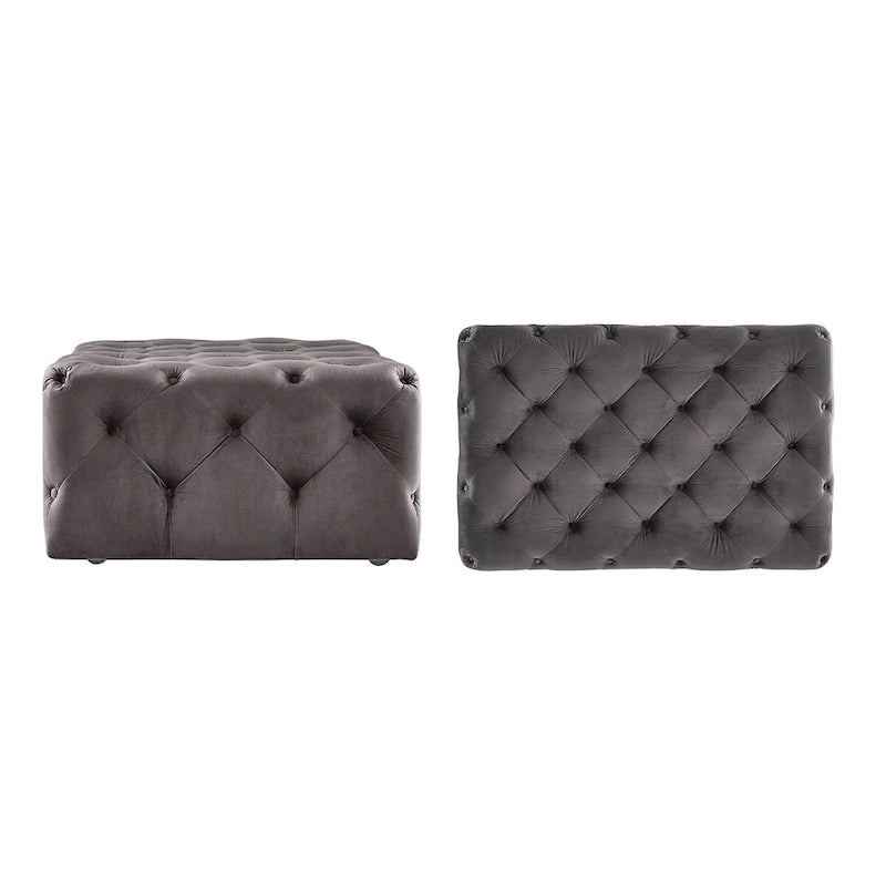 Pouffe rectangulaire capitonné sur roulettes