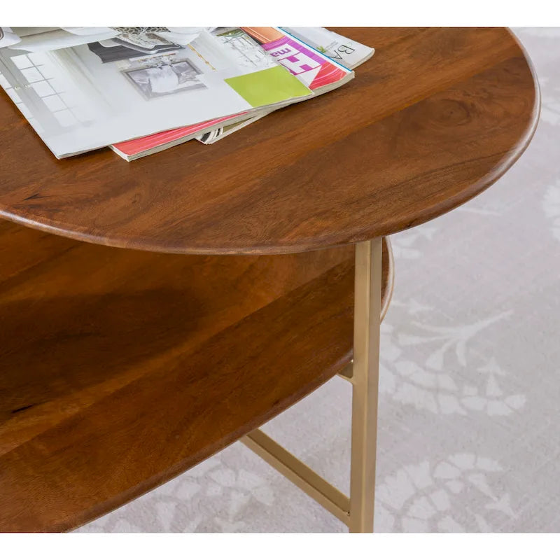 Table basse ovale à deux niveaux de style milieu de siècle
