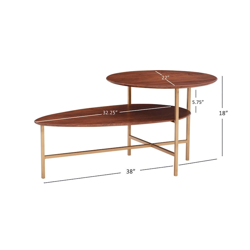 Table basse ovale à deux niveaux de style milieu de siècle