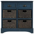 Meuble de rangement 2 tiroirs en bois avec 4 paniers en rotin, 28 po
