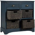 Meuble de rangement 2 tiroirs en bois avec 4 paniers en rotin, 28 po