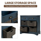 Meuble de rangement 2 tiroirs en bois avec 4 paniers en rotin, 28 po