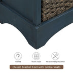 Meuble de rangement 2 tiroirs en bois avec 4 paniers en rotin, 28 po