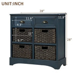 Meuble de rangement 2 tiroirs en bois avec 4 paniers en rotin, 28 po
