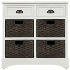 Meuble de rangement 2 tiroirs en bois avec 4 paniers en rotin, 28 po