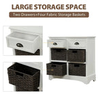 Meuble de rangement 2 tiroirs en bois avec 4 paniers en rotin, 28 po