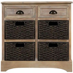 Meuble de rangement 2 tiroirs en bois avec 4 paniers en rotin, 28 po