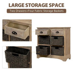 Meuble de rangement 2 tiroirs en bois avec 4 paniers en rotin, 28 po