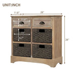 Meuble de rangement 2 tiroirs en bois avec 4 paniers en rotin, 28 po