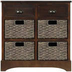Meuble de rangement 2 tiroirs en bois avec 4 paniers en rotin, 28 po