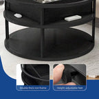 Table basse ronde relevable avec rangement dissimulé et étagère