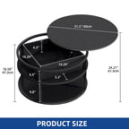 Table basse ronde relevable avec rangement dissimulé et étagère