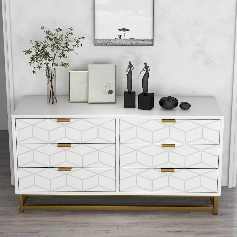 Commode 6 tiroirs, avec pieds en métal