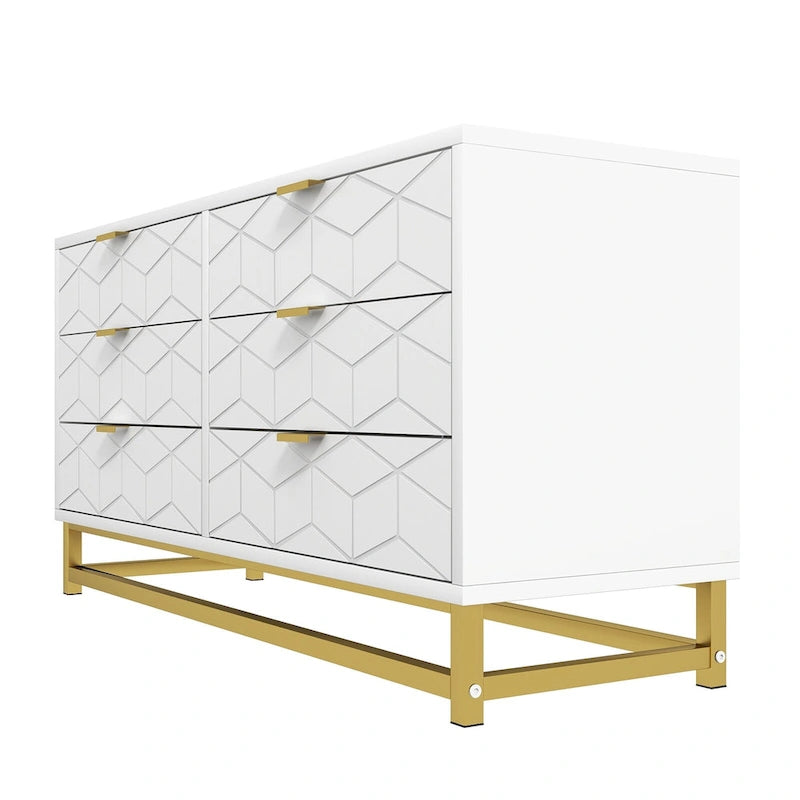 Commode 6 tiroirs, avec pieds en métal