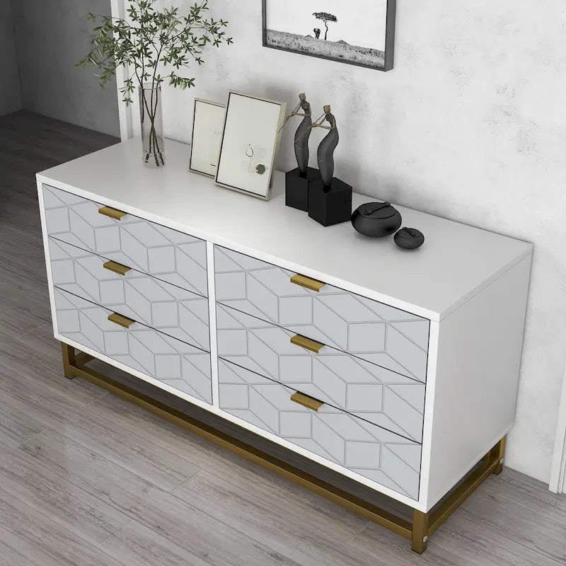 Commode 6 tiroirs, avec pieds en métal