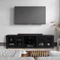 Meuble TV extra large noir avec rangement à porte vitrée pour téléviseurs jusqu'à 95 pouces